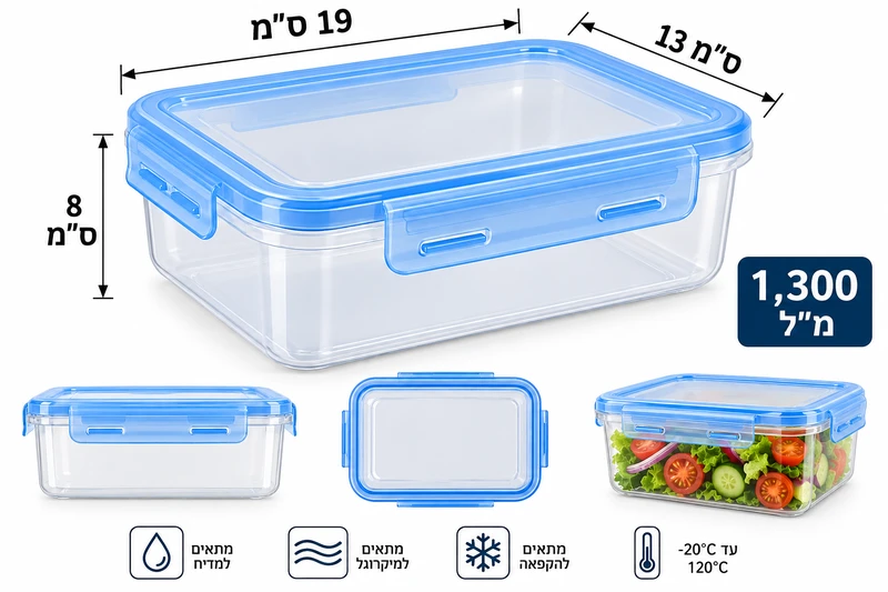 קופסה לאחסון פלסטיק סגירת לוק 1300 מ"ל למיקרוגל ומדיח כלים