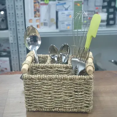 מעמד סכו"ם קש מחולק 5 תאים משולב עץ