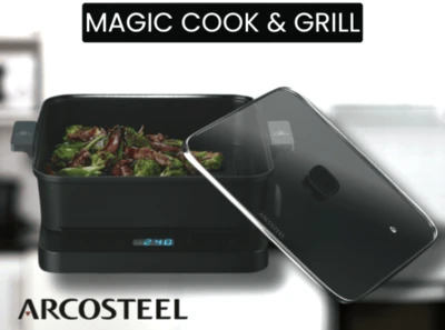 מגיק COOK & GRILL - פלטת אינדוקציה חשמלית עם סיר 6 לט' ופלטת גריל
