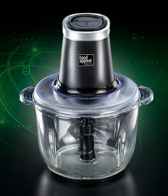 קוצץ ירקות חשמלי עוצמתי במיוחד 500W, מיכל זכוכית 2 ליטר | מבית Food appeal