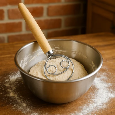 כף לערבוב בצק ידית עץ 33 ס"מ