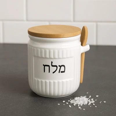 מלחיה חרס מהממת כולל מכסה וכפית במבוק
