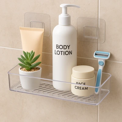 מדף אקרילי S מעוצב ללא קידוח כולל מדבקות 24 ס"מ