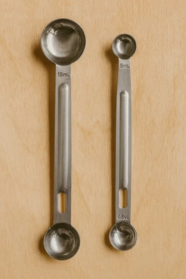 זוג כפיות מידה לאבקות/נוזלים 1/4/6/15 מ"ל