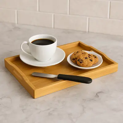 מגש עץ במבוק מהמם ואיכותי 35 ס"מ כולל ידיות