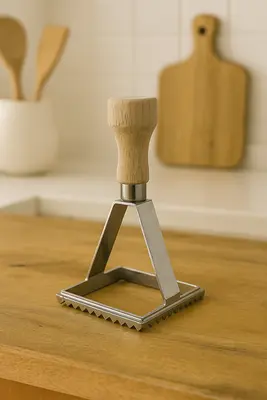 קורצן/חותמת לבצקים מרובע זיגזג 6.5 ס"מ ידית עץ