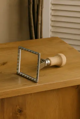 קורצן/חותמת לבצקים מרובע זיגזג 6.5 ס"מ ידית עץ