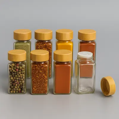 מלחיה/תבליניה/צנצנת זכוכית מכסה במבוק דו מצבי 4.5*4.5 ס"מ