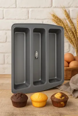 תבנית מלבנית מחולקת טריו ללחמים/עוגות שמרים ובחושות