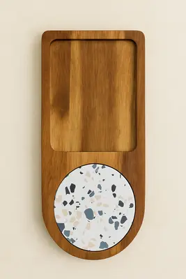 משטח עץ שיטה משולב שיש לקפה ומאפה 28*13 ס"מ