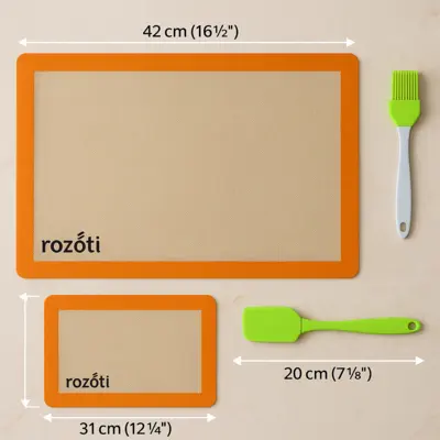 זוג משטחי סיליקון רב שימושיים לאפיה רוזטי כולל מברשת ולקקן מיני