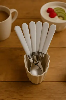 6 כפיות ידית לבנה פלסטית