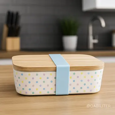 קופסה במבוק נקודות 800 מ"ל מכסה עץ כולל חובק סיליקון