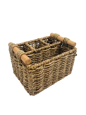 מעמד סכו"ם קש מחולק 5 תאים משולב עץ