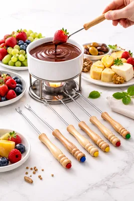 מקלות פונדו מארז 6 יח ידית עץ 25 ס"מ