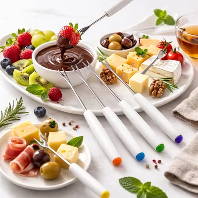 מקלות פונדו מארז 6 יח ידיות פלאסט לבנות 25 ס"מ