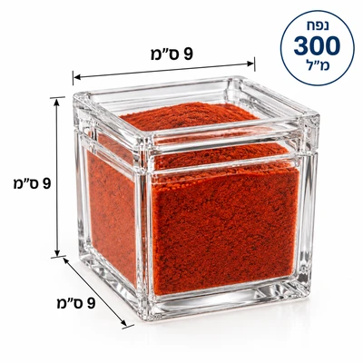 קופסה/צנצנת אקרילית מרובעת לתבלינים ועוד... 300 מ"ל 9*9*9 ס"מ