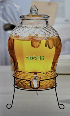 דיספנסר/ סמובר 15 ליטר זכוכית מהמם כולל מעמד מתכת