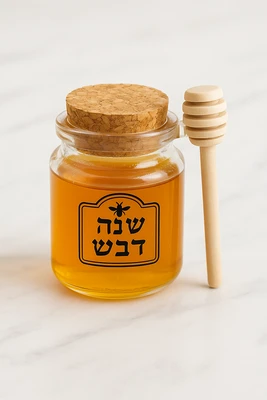 צנצנת דבש זכוכית כולל מכסה שעם ומקל דבש 250 מ"ל