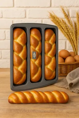 תבנית מלבנית מחולקת טריו ללחמים/עוגות שמרים ובחושות