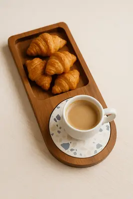 משטח עץ שיטה משולב שיש לקפה ומאפה 28*13 ס"מ