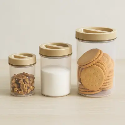 קופסה עגולה סט טריו 3 יח סגירה בהברגה צבע מכסה משתנה