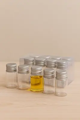 מיני בקבוק/בקבוקון 7 מ"ל מזכוכית מכסה כסף מארז 12 יח