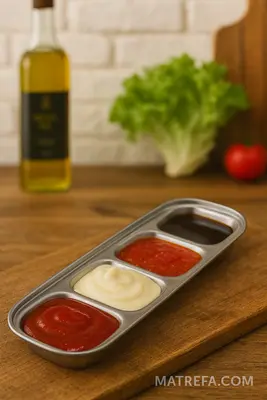 מגש רטבים מחולק ל 4 נירוסטה אל חלד, 27 ס"מ