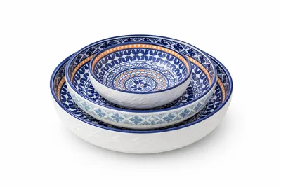 טריו חרסינה אוטנטיק בשלושה גדלים 15*12*9 ס"מ משולב כתום