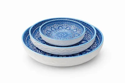 טריו חרסינה אוטנטיק בשלושה גדלים 15*12*9 ס"מ משולב טורקיז