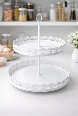 מעמד הגשה 2 קומות לבן דגם "שנהב"