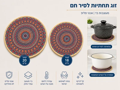 תחתית לסיר חם בד מעוצב מארז 2 יח "רוז"