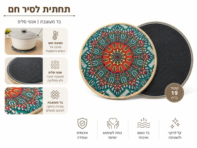 תחתית סיר חם בד מעוצבת "טורקיז משולב" מחוסמת 19 ס"מ