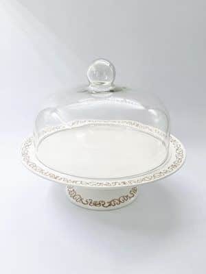 קרמיקה על רגל עם פעמון זכוכית 25 ס"מ